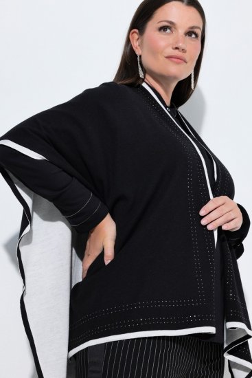 Ulla Popken 851127 Öppen stickponcho med strasskant Svart - Ponchos & capes - 