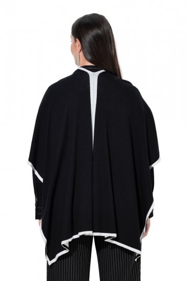 Ulla Popken 851127 Öppen stickponcho med strasskant Svart - Ponchos & capes - 
