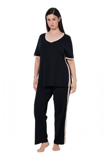 Ulla Popken 851245 Randig pyjamas Svart - Pyjamas/Loungewear - 