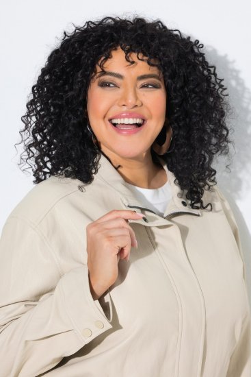 Ulla Popken 851329 Bikerjacka i skinnlook med dragkedja Taupe - Jackor - Damjackor i stora storlekar