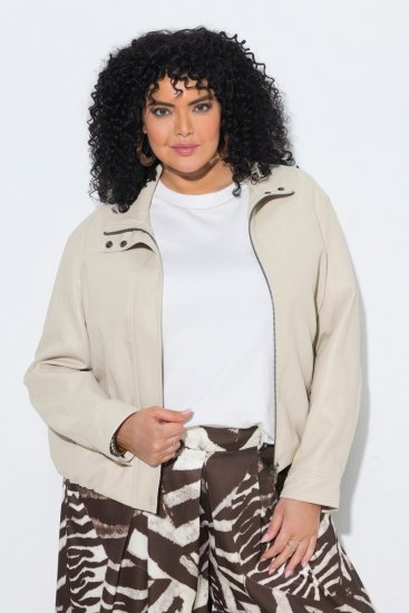 Ulla Popken 851329 Bikerjacka i skinnlook med dragkedja Taupe - Jackor - Damjackor i stora storlekar