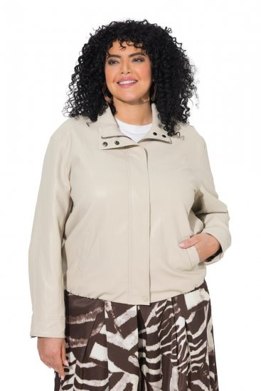 Ulla Popken 851329 Bikerjacka i skinnlook med dragkedja Taupe - Jackor - Damjackor i stora storlekar