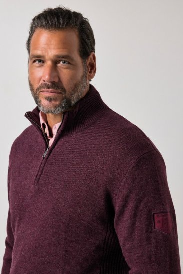 JP1880 851428 Stickad tröja med dragkedja i kragen Plommon TALL - TALL tröjor - TALL sweatshirts för långa män