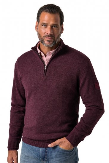 JP1880 851428 Stickad tröja med dragkedja i kragen Plommon TALL - TALL tröjor - TALL sweatshirts för långa män