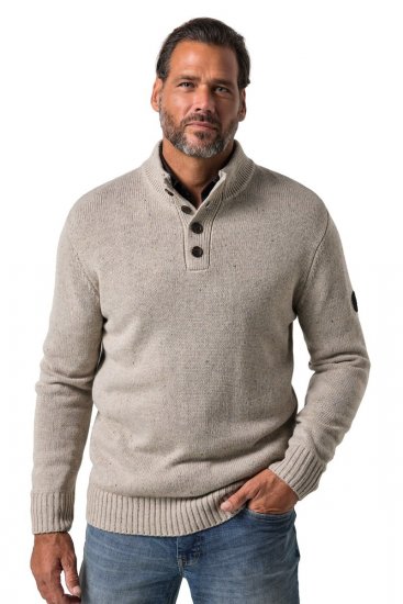 JP1880 851436 Stickad tröja med knappar i kragen Nötbrun TALL - TALL tröjor - TALL sweatshirts för långa män