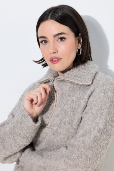 Ulla Popken 851563 Långärmad stickad klänning Beige - Klänningar - Klänningar för alla storlekar