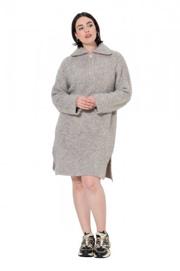 Ulla Popken 851563 Långärmad stickad klänning Beige - Klänningar - Klänningar för alla storlekar