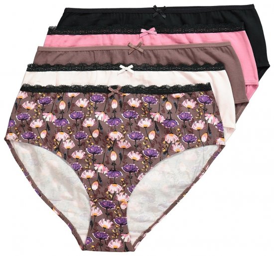 Ulla Popken 851711 Blommiga trosor 5-pack Brun - Trosor - 