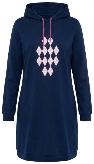 Ulla Popken 851749 Rutig mysklänning med huva Mörkblå - Pyjamas/Loungewear - 