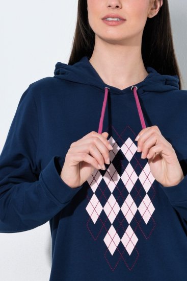 Ulla Popken 851749 Rutig mysklänning med huva Mörkblå - Pyjamas/Loungewear - 