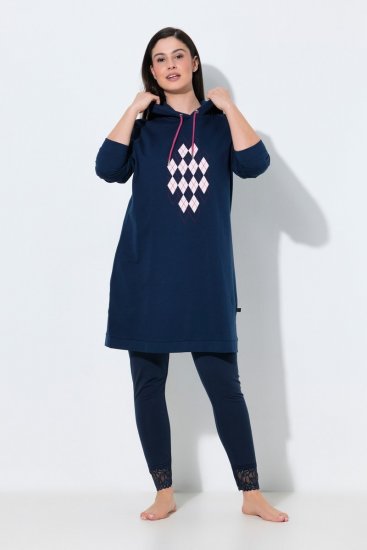Ulla Popken 851749 Rutig mysklänning med huva Mörkblå - Pyjamas/Loungewear - 