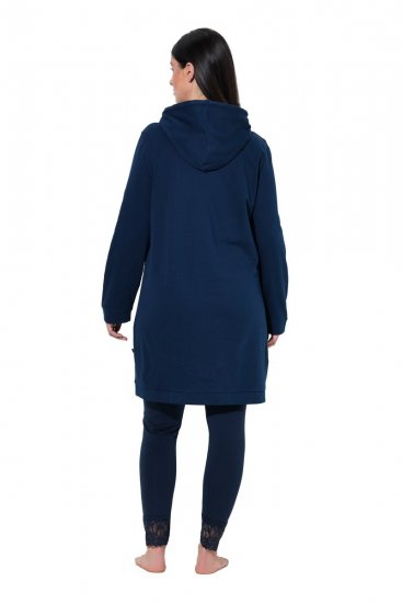 Ulla Popken 851749 Rutig mysklänning med huva Mörkblå - Pyjamas/Loungewear - 