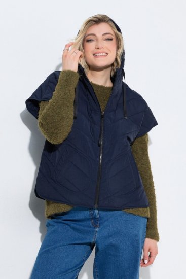 Ulla Popken 851785 Oversize quiltad väst med huva Mörkblå - Västar - 