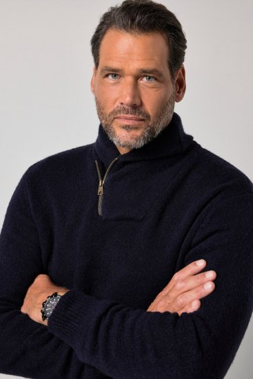 JP1880 851795 Stickad tröja med sjalkrage Mörkblå TALL - TALL tröjor - TALL sweatshirts för långa män