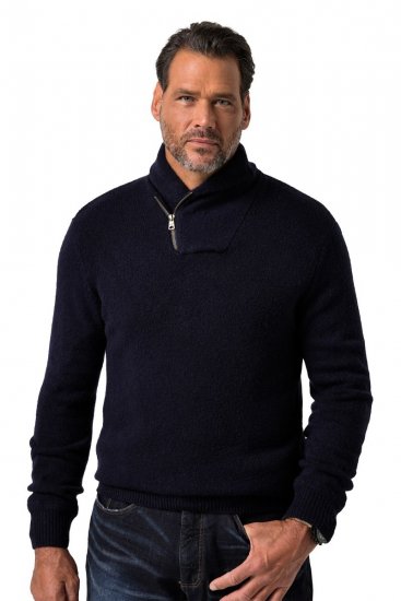 JP1880 851795 Stickad tröja med sjalkrage Mörkblå TALL - TALL tröjor - TALL sweatshirts för långa män