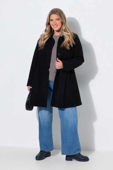 Ulla Popken 851827 Utsvängd kappa i ullook Svart - Kappor - Kappor i stora storlekar