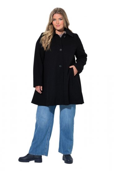 Ulla Popken 851827 Utsvängd kappa i ullook Svart - Kappor - Kappor i stora storlekar