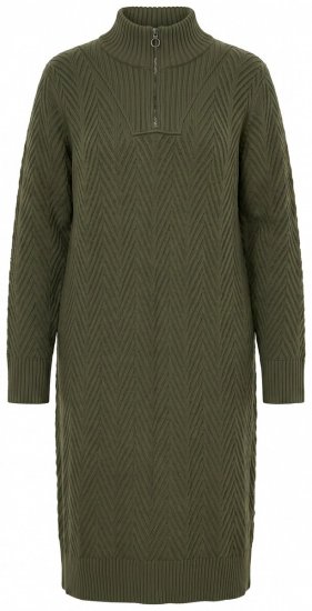 Ulla Popken 852121 Långärmad stickad klänning med polokrage Khaki - Stickade klänningar -