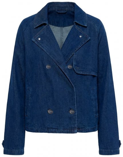Ulla Popken 852266 Dubbelknäppt jeansjacka i trenchstil Denimblå - Jackor - Damjackor i stora storlekar