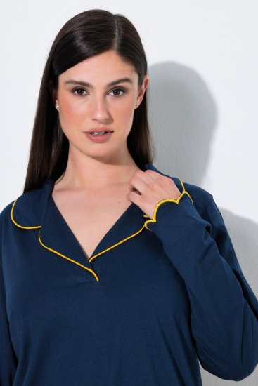 Ulla Popken 852573 Pyjamas med skjortkrage Mörkblå - Pyjamas/Loungewear - 