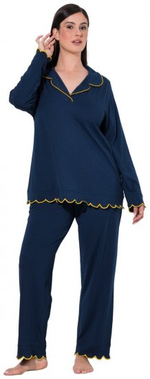 Ulla Popken 852573 Pyjamas med skjortkrage Mörkblå - Pyjamas/Loungewear - 