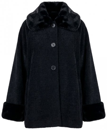 Ulla Popken 852644 Capejacka med fuskpälskant Svart - Ponchos & capes - 