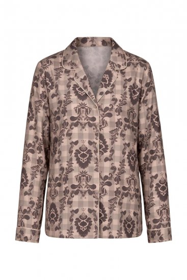 Ulla Popken 852649 Mönstrad pyjamas med skjortkrage Brun - Pyjamas/Loungewear - 