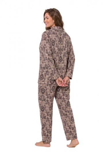 Ulla Popken 852649 Mönstrad pyjamas med skjortkrage Brun - Pyjamas/Loungewear - 