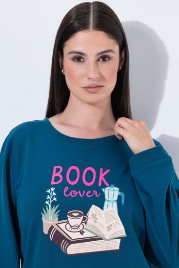 Ulla Popken 852710 Långärmad myströja Petrol - Pyjamas/Loungewear - 