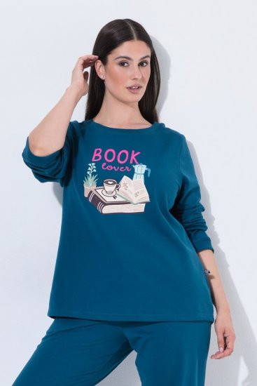 Ulla Popken 852710 Långärmad myströja Petrol - Pyjamas/Loungewear - 