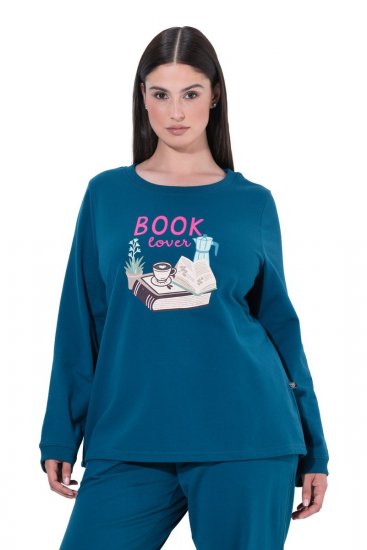 Ulla Popken 852710 Långärmad myströja Petrol - Pyjamas/Loungewear - 