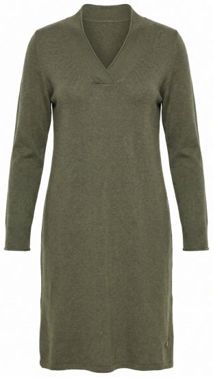 Ulla Popken 853077 Långärmad stickad klänning med V-ringning Khaki - Stickade klänningar - 