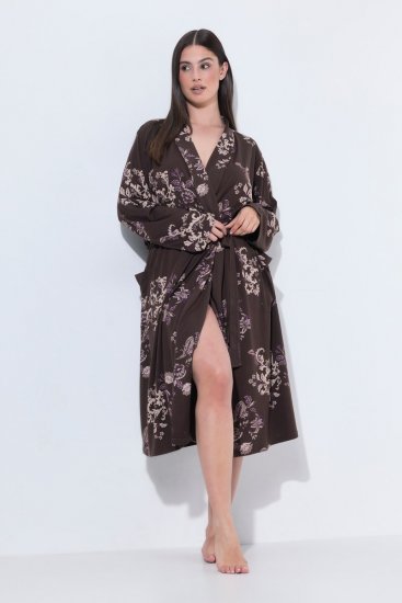 Ulla Popken 853204 Blommig morgonrock Brun - Morgonrockar & badrockar - 