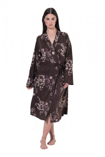 Ulla Popken 853204 Blommig morgonrock Brun - Morgonrockar & badrockar - 