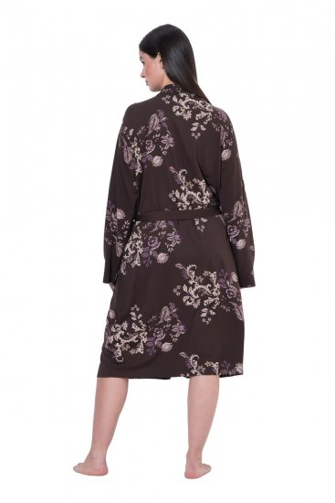 Ulla Popken 853204 Blommig morgonrock Brun - Morgonrockar & badrockar - 