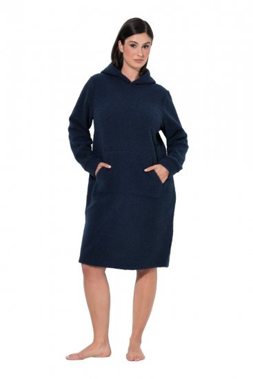 Ulla Popken 853353 Mysklänning med huva Mörkblå - Pyjamas/Loungewear - 