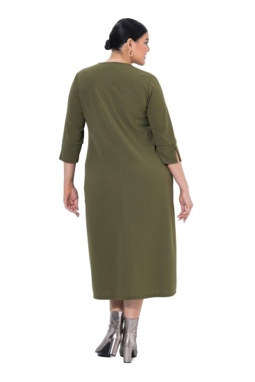 Ulla Popken 853510 Midiklänning med fickor Khaki - Midiklänningar - Midiklänningar för dam i stora storlekar