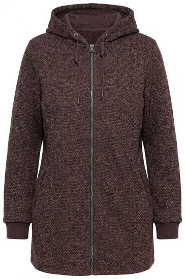 Ulla Popken 853577 Stickfleecejacka med huva och tryck Mahognybrun - Fleecekläder - 