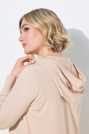 Ulla Popken 853669 Långärmad stickad klänning med huva Beige - Midiklänningar - Midiklänningar för dam i stora storlekar
