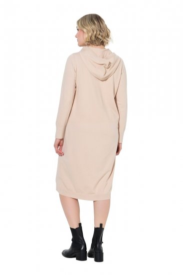 Ulla Popken 853669 Långärmad stickad klänning med huva Beige - Midiklänningar - Midiklänningar för dam i stora storlekar