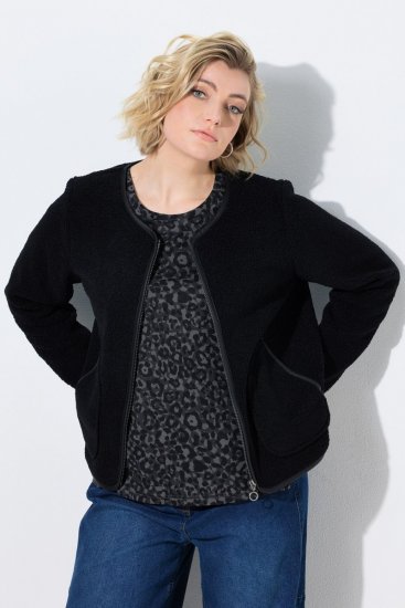 Ulla Popken 853685 Kort teddyjacka med kanter i skinnlook Svart - Jackor - Damjackor i stora storlekar