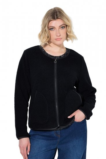 Ulla Popken 853685 Kort teddyjacka med kanter i skinnlook Svart - Jackor - Damjackor i stora storlekar