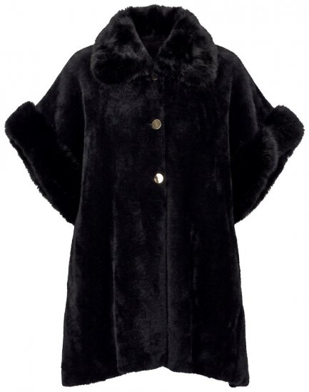 Ulla Popken 853886 Cape i fuskpäls med 3/4-ärm Svart - Ponchos & capes - 