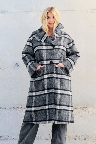 Ulla Popken 855250 Asymmetrisk ullkappa med bred krage Gråmelerad - Kappor - Kappor i stora storlekar