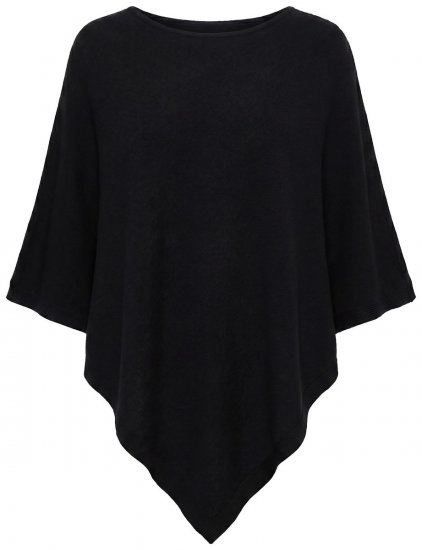 Ulla Popken 855277 Stickponcho med uddkant och båtringning Svart - Ponchos & capes - 