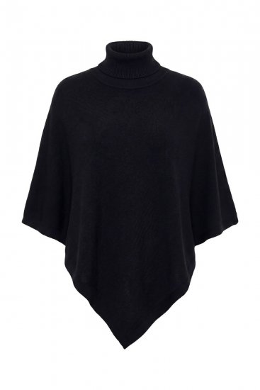 Ulla Popken 855277 Stickponcho med uddkant och båtringning Svart - Ponchos & capes - 