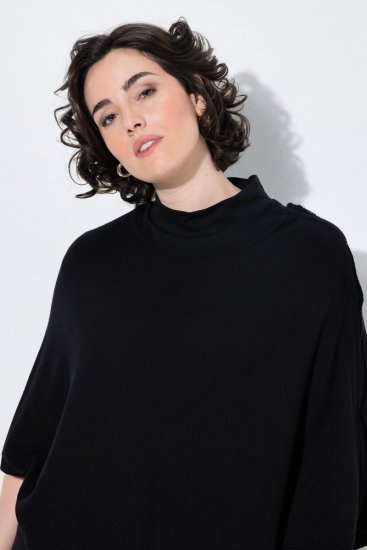 Ulla Popken 855277 Stickponcho med uddkant och båtringning Svart - Ponchos & capes - 