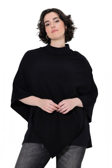 Ulla Popken 855277 Stickponcho med uddkant och båtringning Svart - Ponchos & capes - 