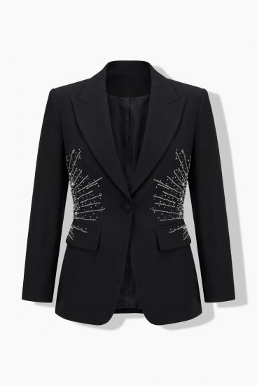 Ulla Popken 855550 Midjad kavaj med glittersten Svart - Kavajer - Damkavajer i stora storlekar