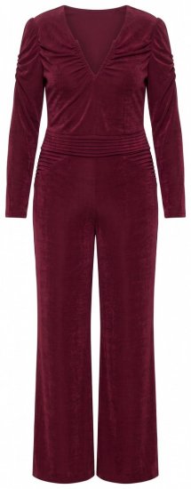 Ulla Popken 855622 Långärmad jumpsuit med V-ringning Vinröd - Jumpsuits - Jumpsuits i Stora Storlekar